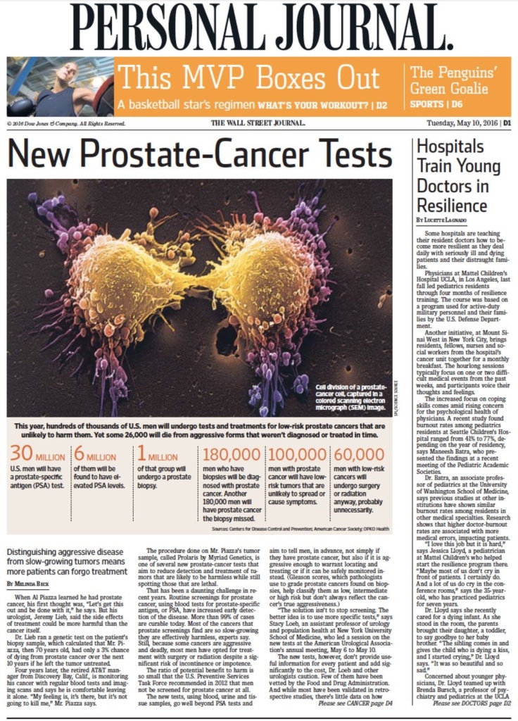 Wall Street Journal Article On Prostate Cancer Tests Dr Stacy Loeb Md Msc Phd Hon 2130